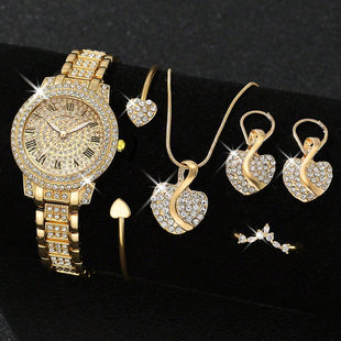 Cross-border hot-selling cornucopia of diamond-encrusted women's watch set, fashionable and high-end Roman pattern quartz watch with wristwatch