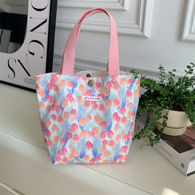 75g Weight Magnetic Buckle Closure Type Top Handle Strap Type Handbag Bags Type Casual Occasion Canvas Material Flower Pattern Spring&Summer Season Women's Gender Vacation Style Square Shape Women's Canvas Flower Vacation Square Magnetic Buckle Handbag 16