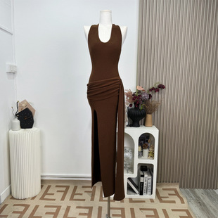 FAY Hokkaido Love Design Neck Backless Sexy Pleated Side Split Knitted dress