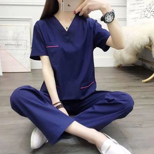 Short-Sleeve Surgical Scrub Set for Female Doctors, Summer Thin Long-Sleeve Isolation Workwear Two-Piece Set