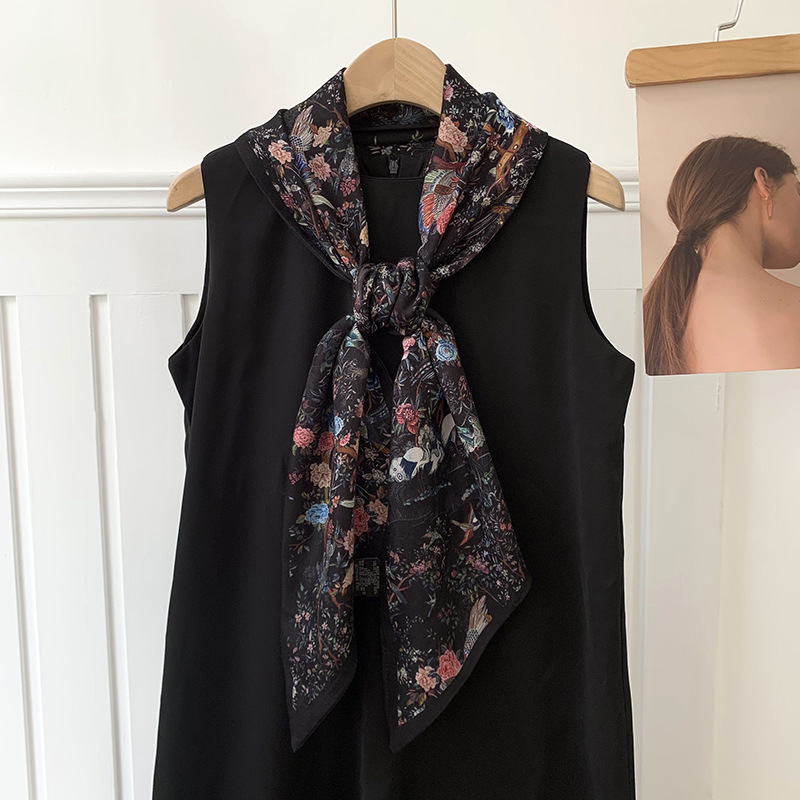 Primavera y otoño bufanda de seda coreana cinturón para el cabello bufanda larga de moda de doble capa para mujer bufanda de piel de seda de imitación bufanda de cuello fino bufanda profesional de todo fósforo