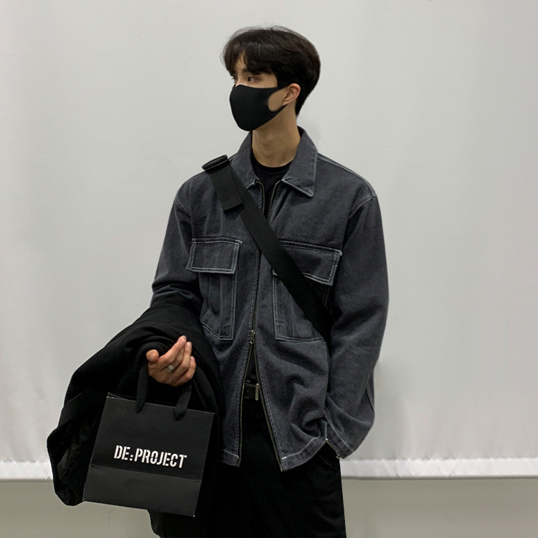 [Big Sale] Denim Tops Men's Autumn Korean Style Loose Trendy Design Niche Zipper Work Tops Top