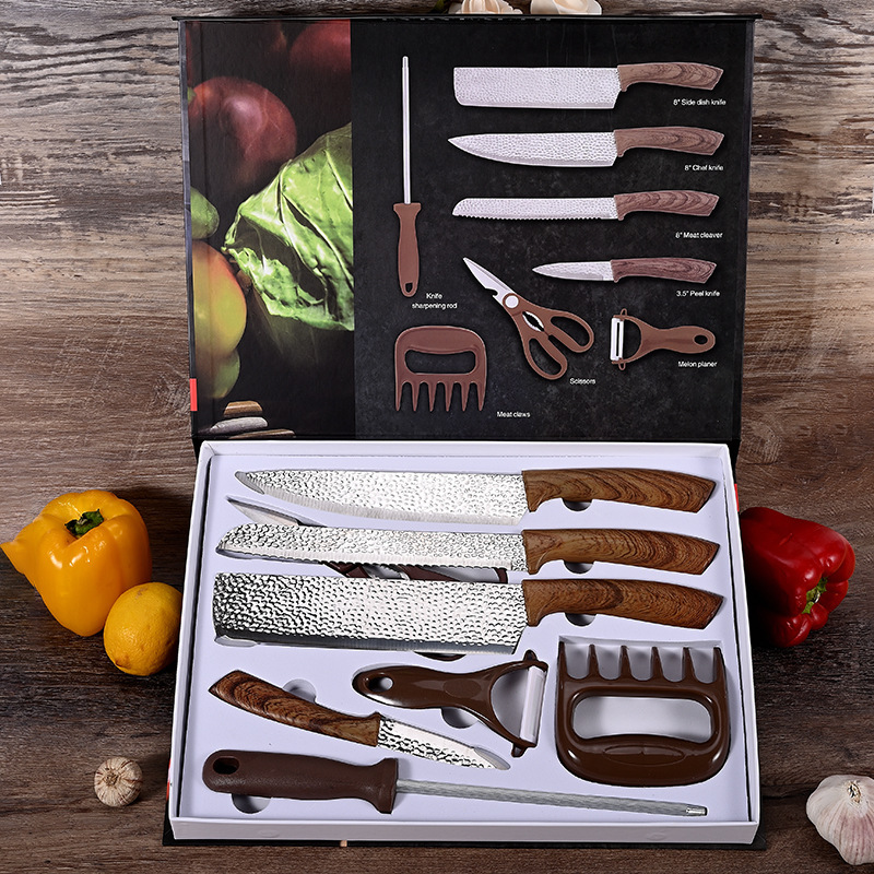 Mango de madera recubierto 8 piezas de cuchillo de cocina cuchillo de frutas cuchillo de garra de oso afilador cuchillo de cocina cuchillo conjunto