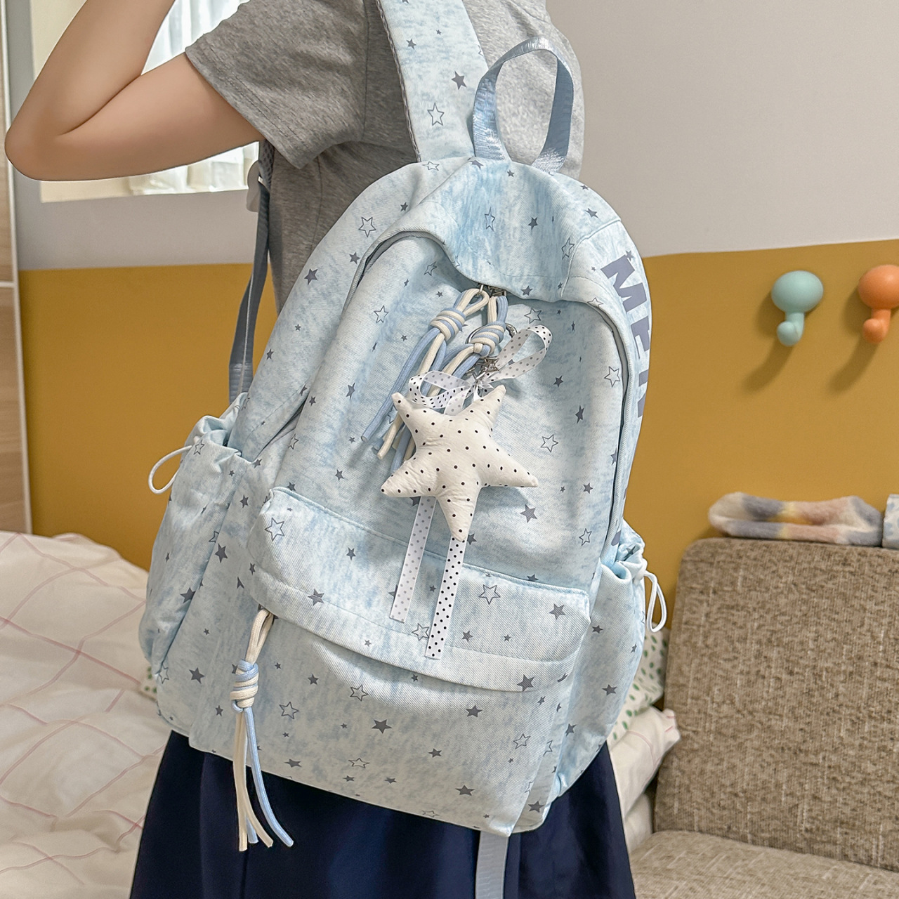 Korean-style ins-inspired niche starry backpack for women, 2026 new model, cute student schoolbag, high-appearance casual backpack