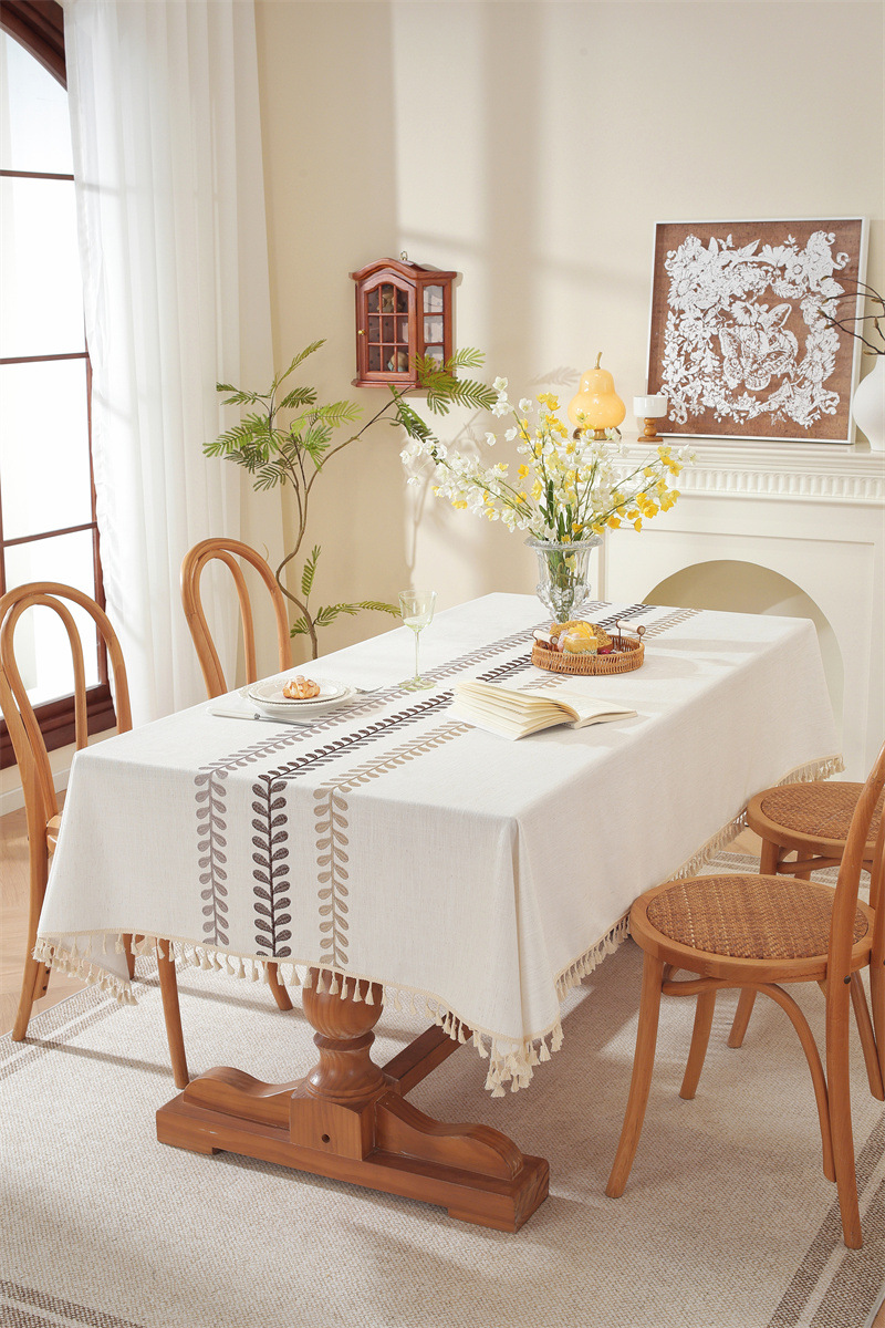 Tovaglia rettangolare da tavolino da caffè con nappe ricamate a foglie e fiori, spedizione diretta dal produttore._voghion.com