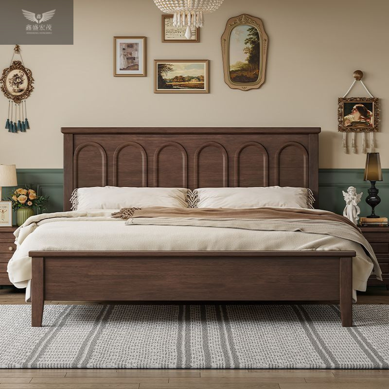 Cama de madera maciza moderna y simple retro francesa dormitorio principal 1.5m 1.8 cama doble estilo americano lujoso caja alta almacenamiento cama de boda