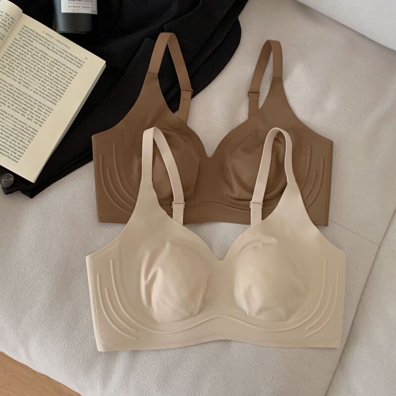 Japanese ultra-thin seamless rabbit ear cup underwear Women's Big chest slimming breathable breast bra without steel ring