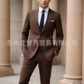 跨境外贸纯色修身显瘦两件套新郎伴郎婚礼宴会西装商务休闲套装