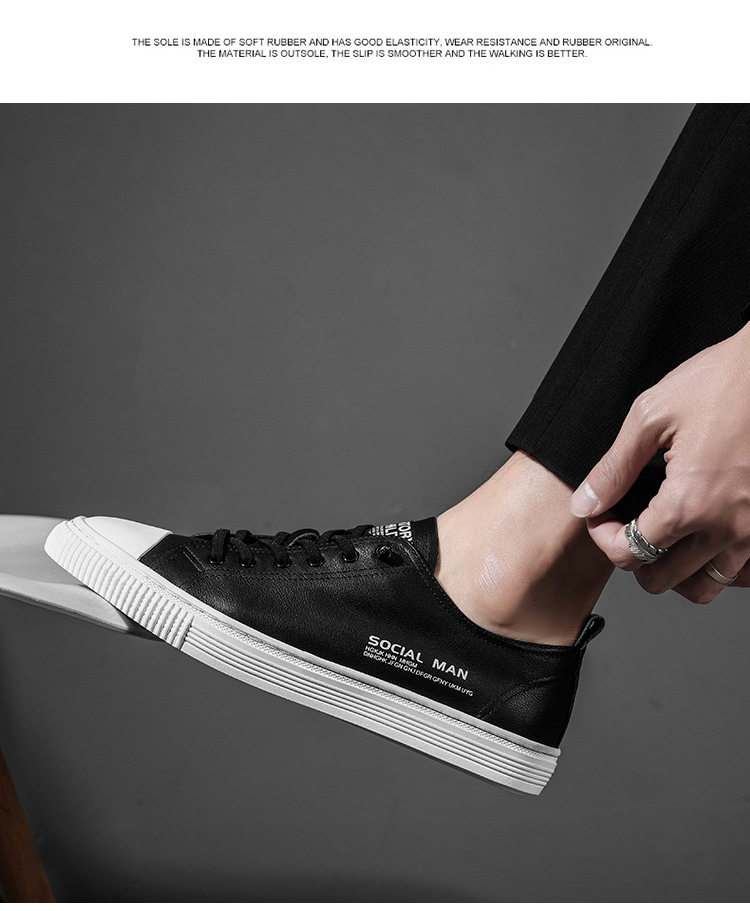 Giày sneaker nam da thật thoáng khí, đế bệt cổ thấp, dây buộc phía trước — s1931 màu trắng, s1931 đen chi tiết 15