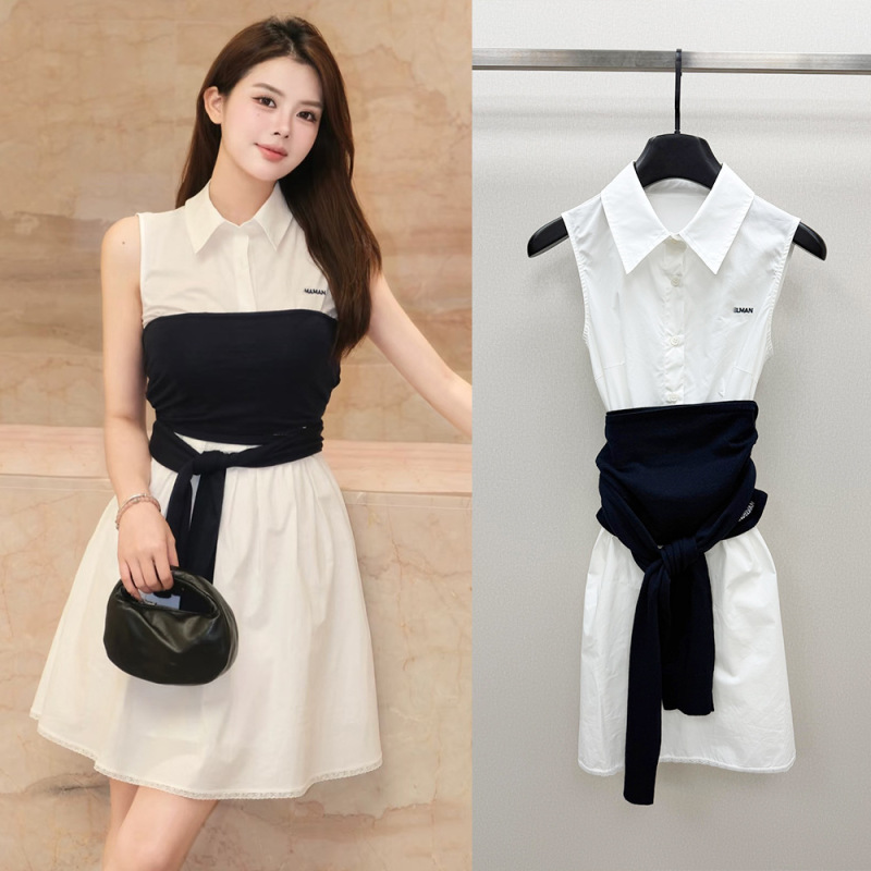 Nanyou Quality 2026 Summer New Style Knitted Tube Top with Ribbon Two-Piece Set Sleeveless Polo Shirt Dress for Women Nanyou Quality 2026 Summer New Style Knitted Tube Top with Ribbon Two-Piece Set Sleeveless Polo Shirt Dress for Women