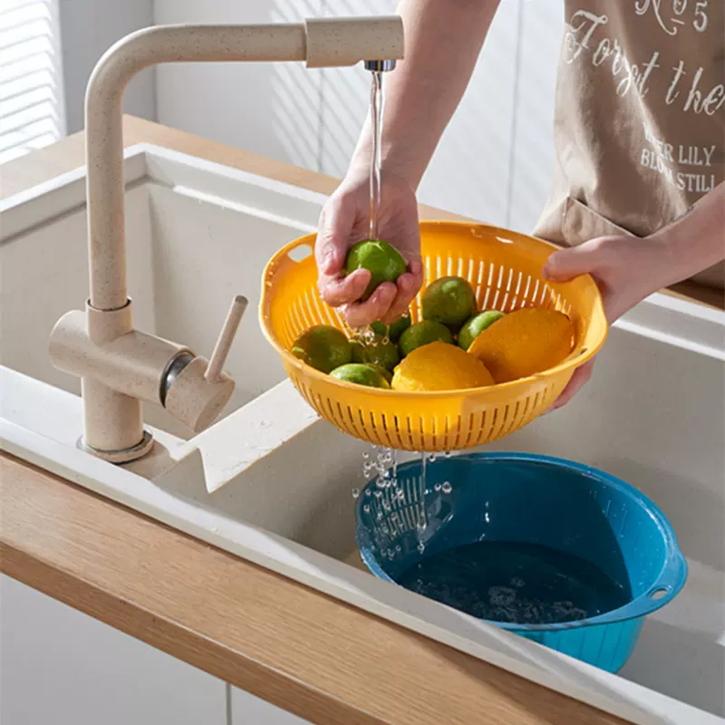 现货批发双层塑料沥水篮 田园风加厚厨房多功能洗菜篮 客厅水果篮