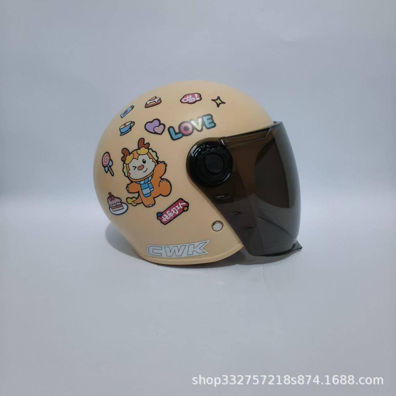 Old Baby Electric – Motuoche Motosiklet kaskı (dəbilqə) - khaki-scarf-dragon-sunscreen-long-visor-3c-children-1-6-years-old-wl07