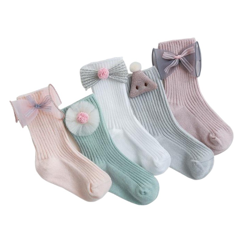 19 primavera y verano nuevo bebé calcetines arco encaje bebé calcetines aguja DOBLE BOCA suelta color sólido recién nacido NIÑOS Calcetines