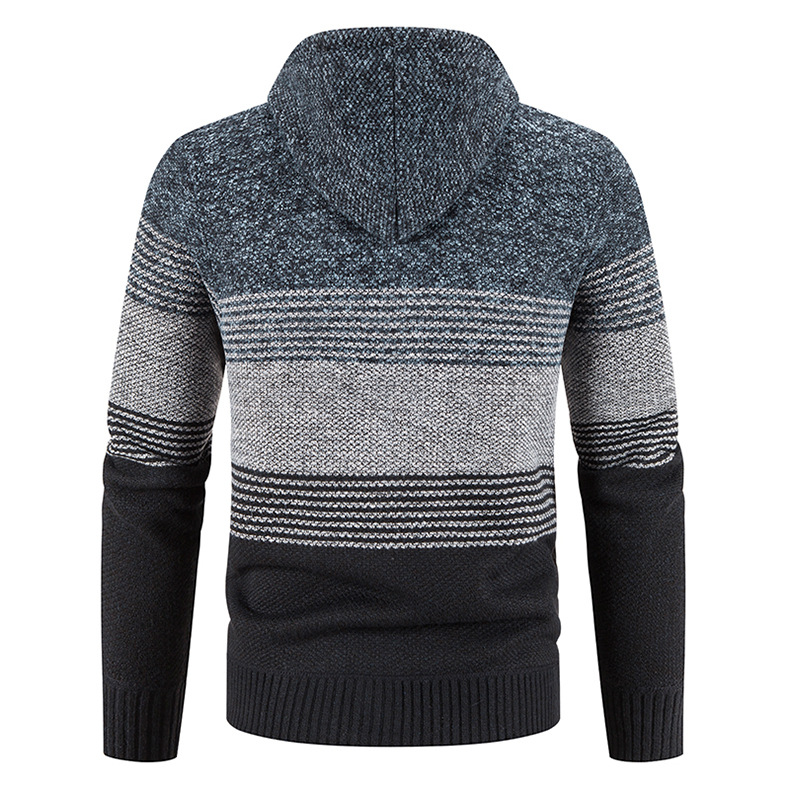 2024 Höst/Vinter Ny Kofta Trendig Färgblockerad Stickad Tröja Med Huva Stor Avslappnad Herrkappa_voghion.com