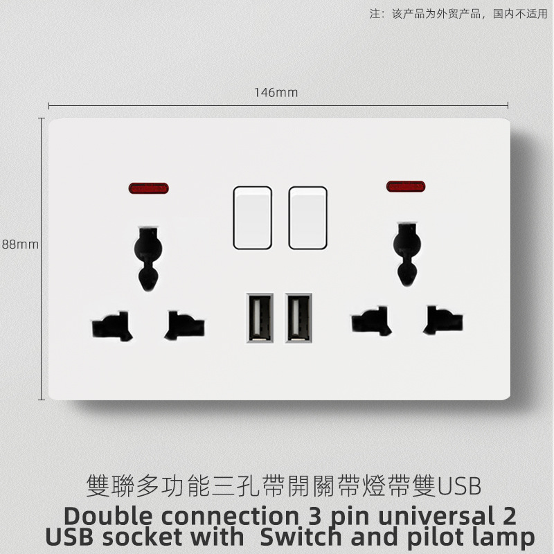 British standard double multi-hole + usb