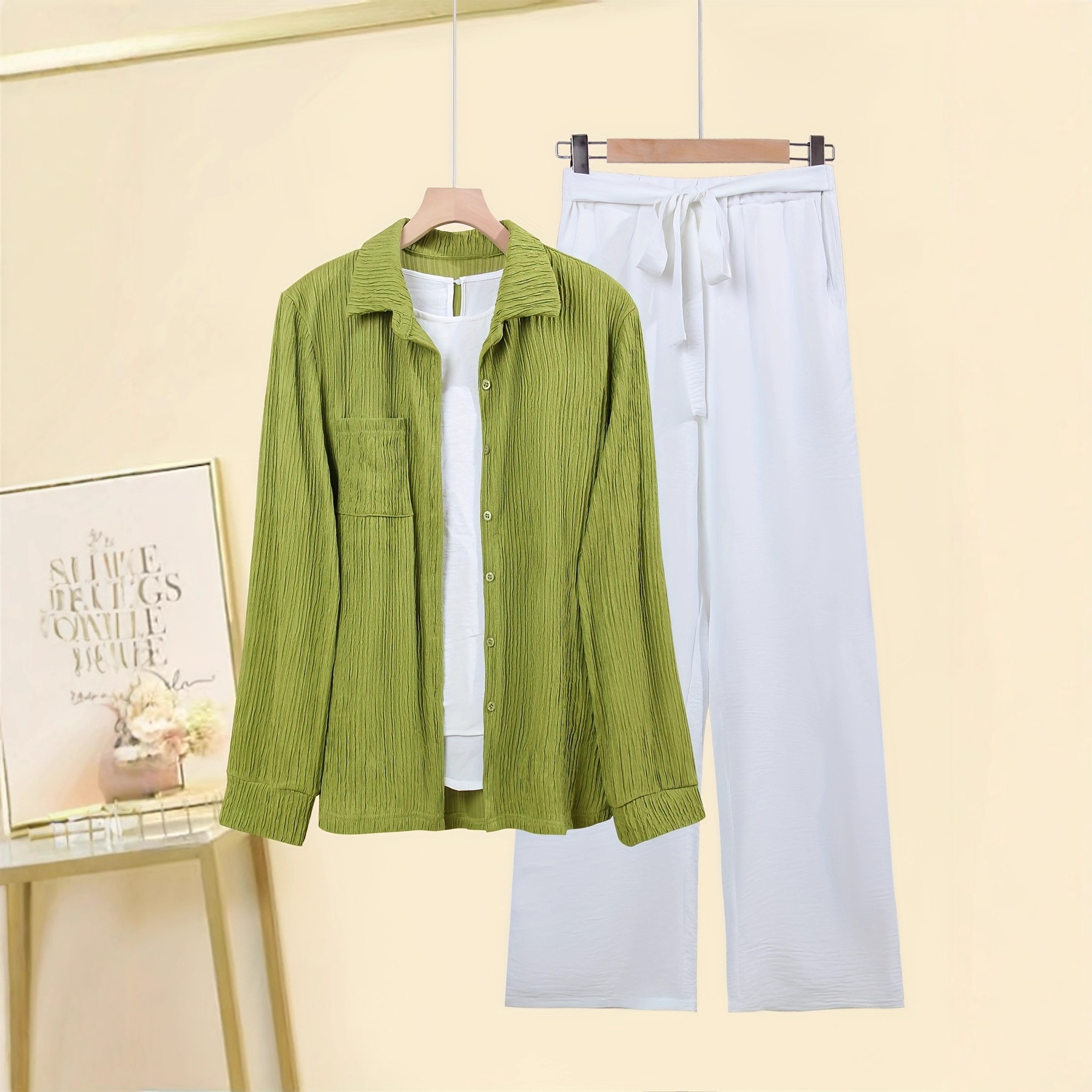 3-Piece Spring Summer Casual Set, Relaxed Cardigan, Sleeveless Top & High-Waisted Wide-Leg Pants, Comfortable Outfit For Women_ecoleips.com