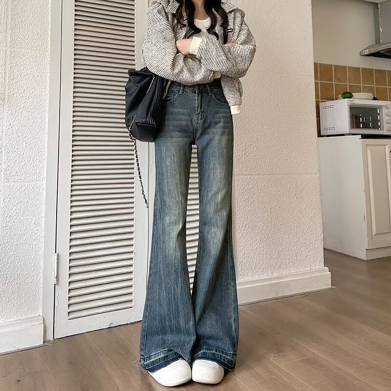 Spring women's 2024 New skinny jeans Women's Small loose American style non-leg flared pants spring and autumn