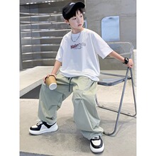 男童夏装长裤套装2026新款大儿童夏季短袖衣服潮帅气时髦男孩夏款