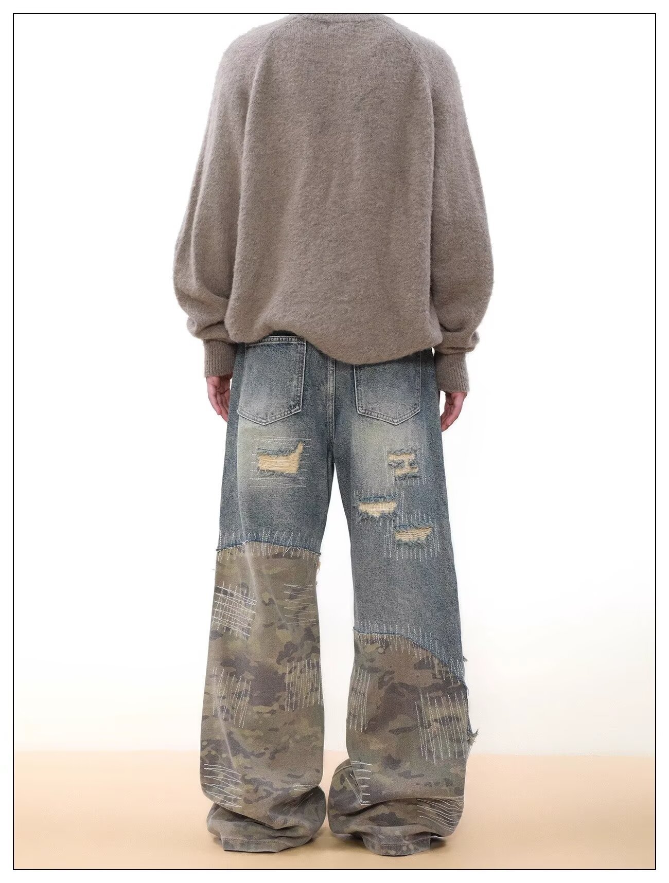 Jeans uomo vintage denim distressed patchwork camouflage blu_voghion.com