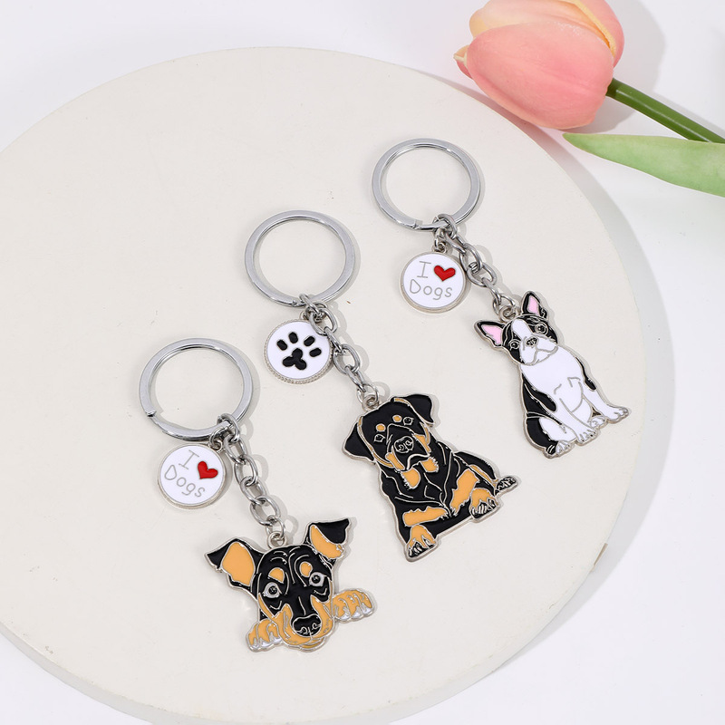 Xiyin Duoduo Labeled Keychain Pendant Metal Cute Bullfight Golden retriever Pet Bag Bag Hanging Small Animals