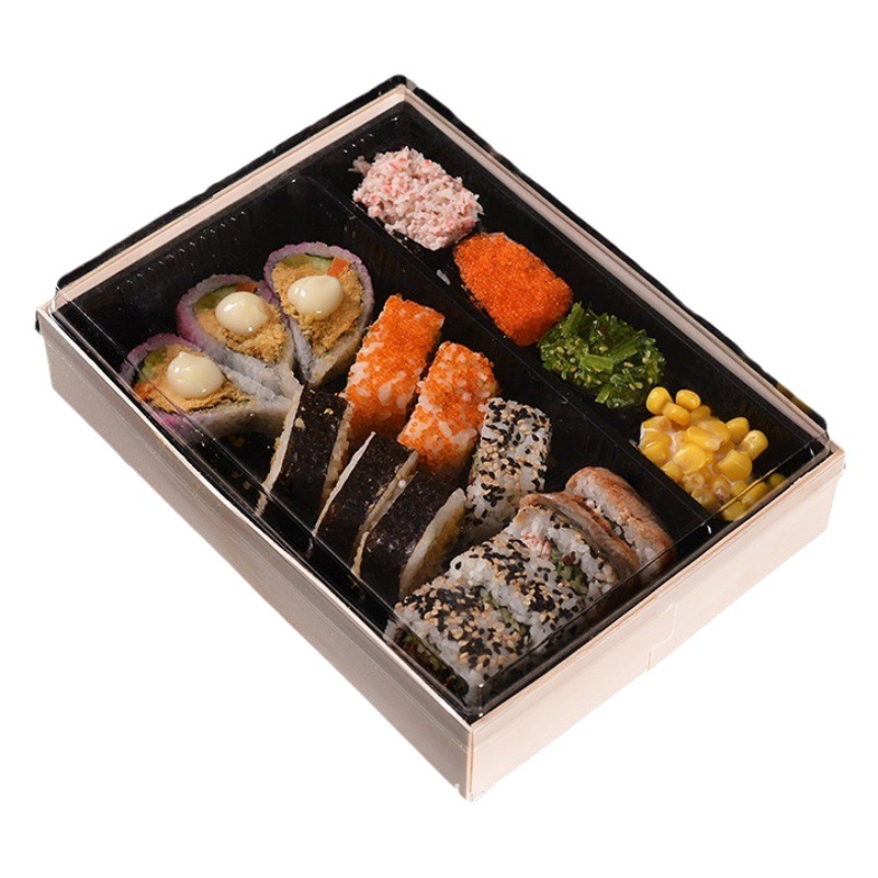 Wooden disposable lunch box packaging box pastry sushi packing box square sashimi platter takeaway wooden box