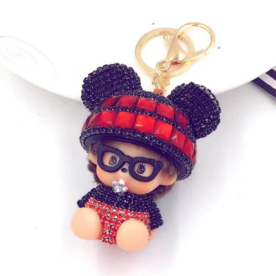 鑲鑽米奇鑰匙扣坐款蒙奇奇水晶卡通可愛鑰匙挂件抓娃娃機公仔禮品