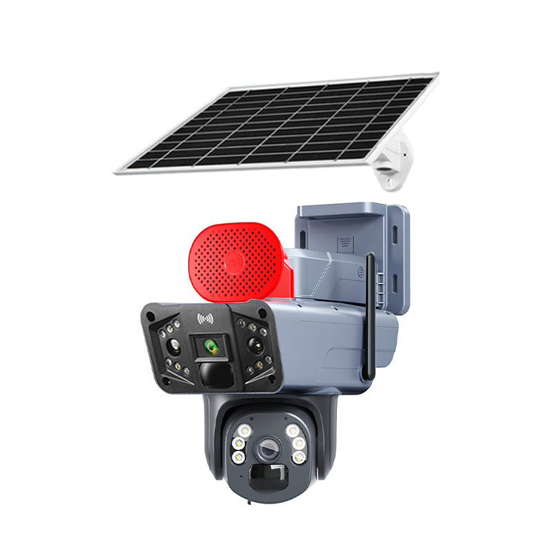 6 millones de Solarcctv 360 grados de cámara solar de tres imágenes Okam monitor remoto 4G al aire libre