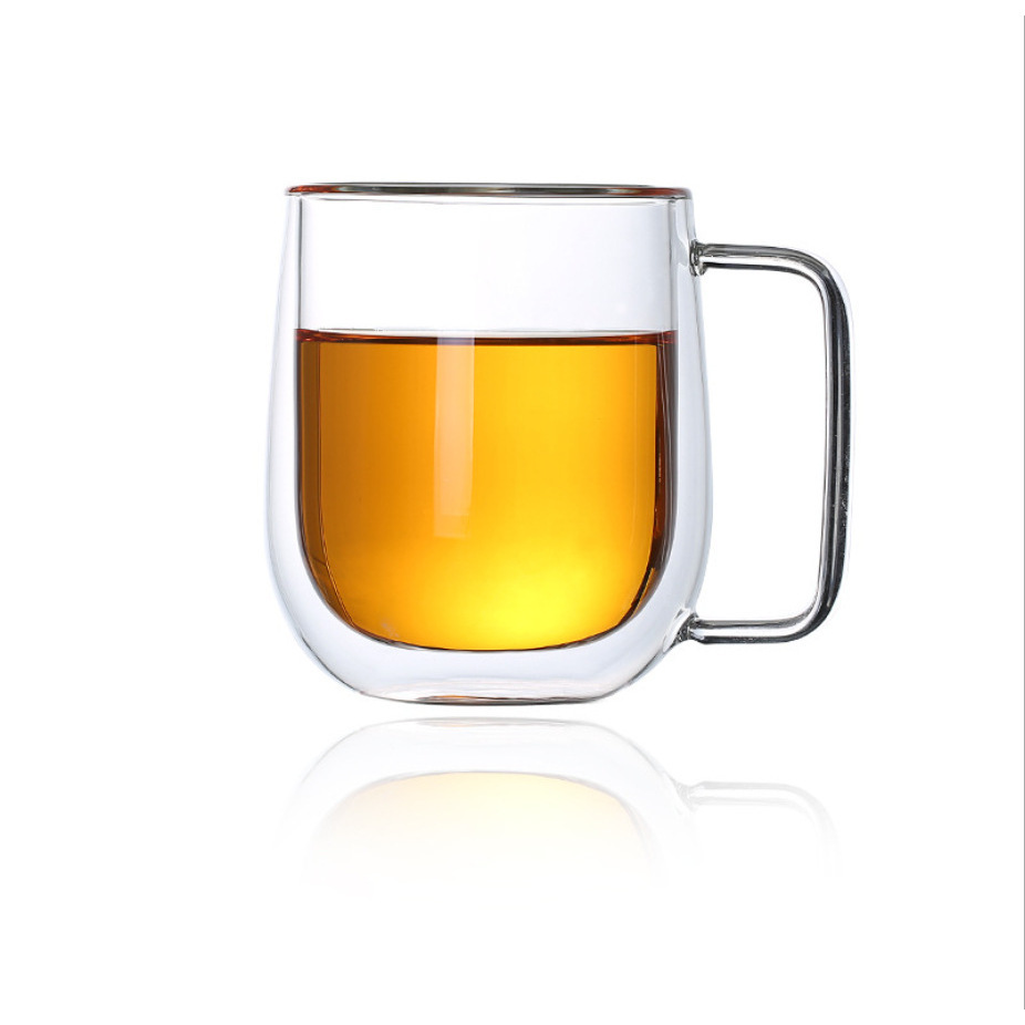 250ml 350ml taza de agua de doble vidrio de mango recto taza de vidrio doble resistente al calor taza de café Mark taza de jugo de leche