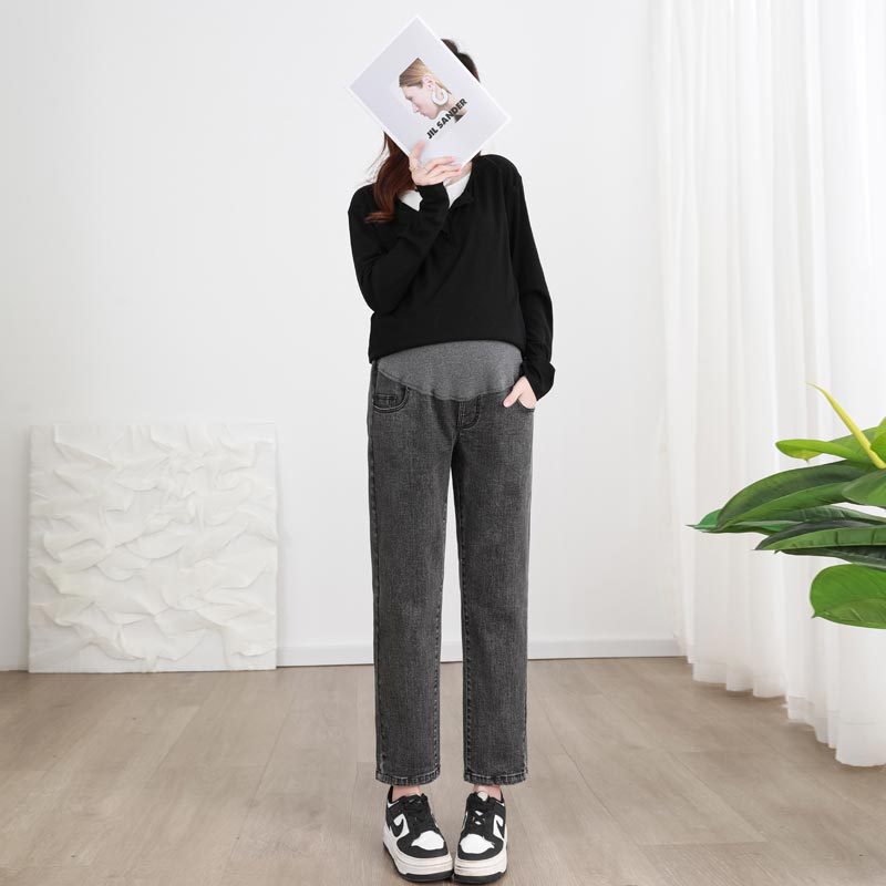 New pregnant women's pants spring and autumn jeans plus size cover loose cropped trousers small straight hot pregnant women's clothing New pregnant women's pants spring and autumn jeans plus size cover loose cropped trousers small straight hot pregnant women's clothing