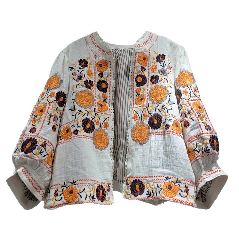 Retro, único y elegante, hermosa camisa pequeña, camisa de algodón y lino, chaqueta femenina, nueva blusa de estilo nacional de verano 2026