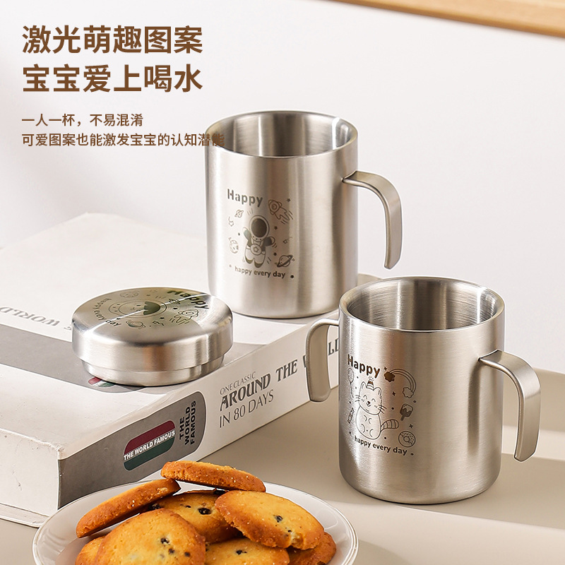 316 tazas de agua de acero inoxidable para niños, jardín de infantes a prueba de quemaduras, tazas de agua potable, tazas de leche caseras de doble capa, tazas de boca
