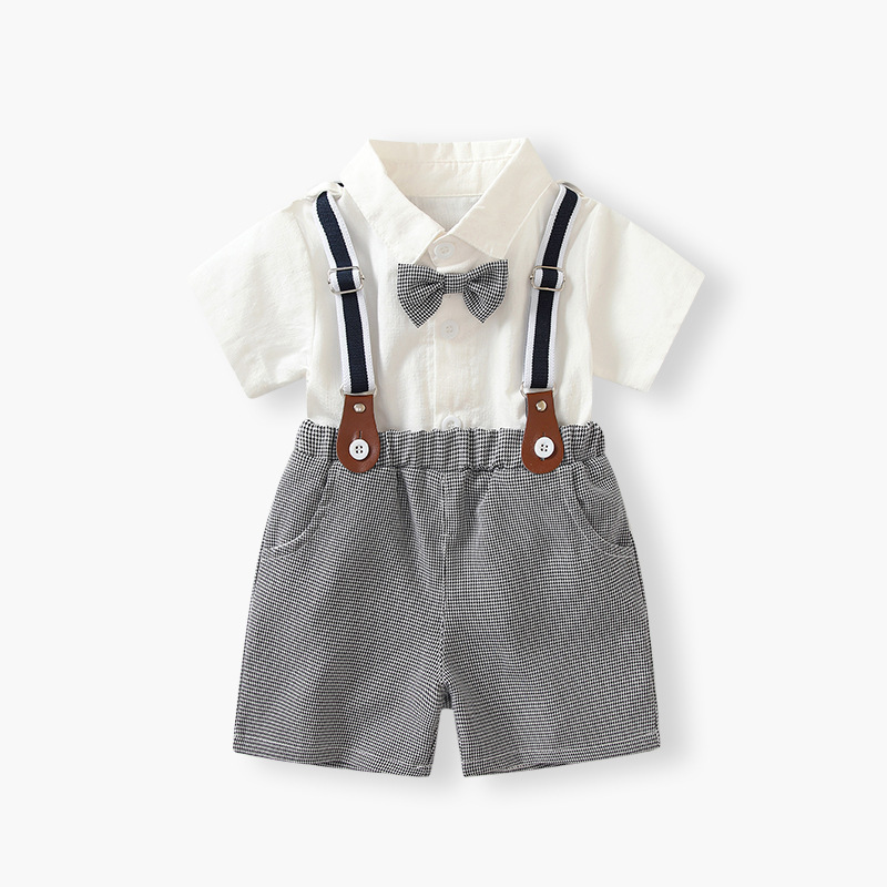 Korean Style Dress for Boys 2026 Summer New Children's Dress Two-Piece Set for Going Out Gentleman White Short-Sleeved Shorts Suit