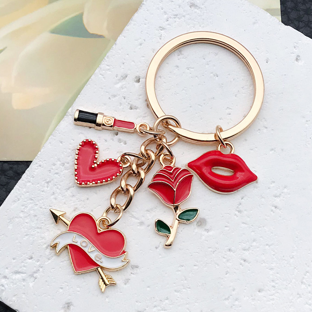 Heart Shape, Floral Pattern Lady Simple Style Heart Shape Floral Zinc Alloy Unisex Keychain