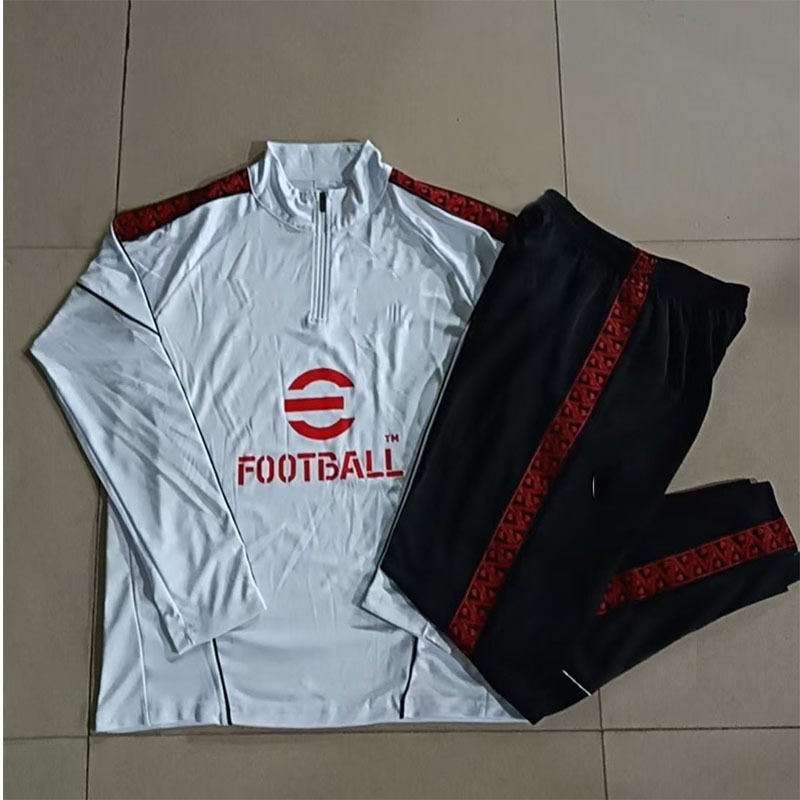 B25145#2526 Half-Zip AC Top Quality Milan White-Acmilan Long-Sleeve Training Football Suit S-2Xl_voghion.com