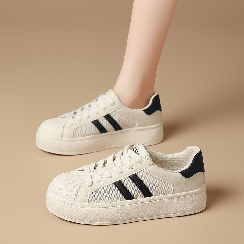 Giày sneaker nữ đế dày mũi vỏ sò, mặt lưới thoáng khí phong cách thể thao — KS120E màu đen