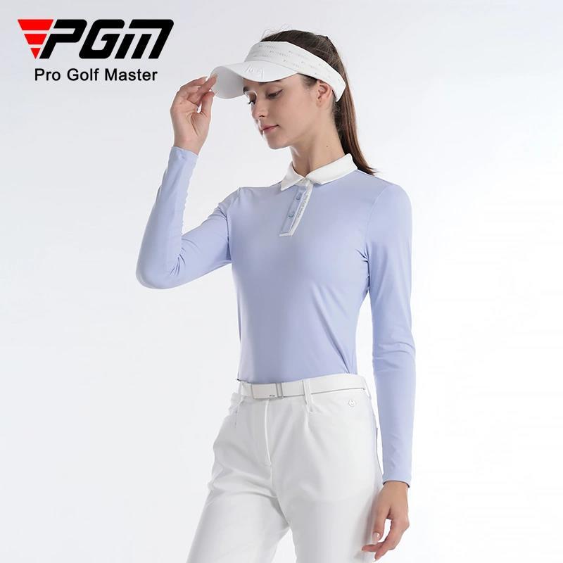Áo thun dài tay golf nữ PGM cổ bẻ vải thể thao co giãn — YF615-Áo màu xanh hải quân, YF615-Áo Trắng, YF615-Áo màu xanh nhạt