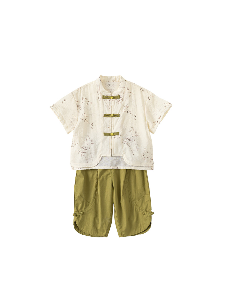 Yubao ropa para niños nueva ropa china china de verano pantalones cortos de mangas cortas de dos piezas de ropa de bebé estilo nacional para niños