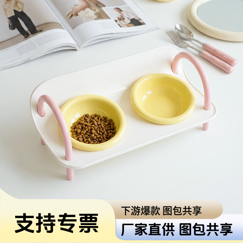 Carefully Selected New Ceramic Pet Neck-Protecting Cat Bowls, Pet Supplies, Elevated Anti-Spill Dog Bowls, Cat Water and Food Feeders