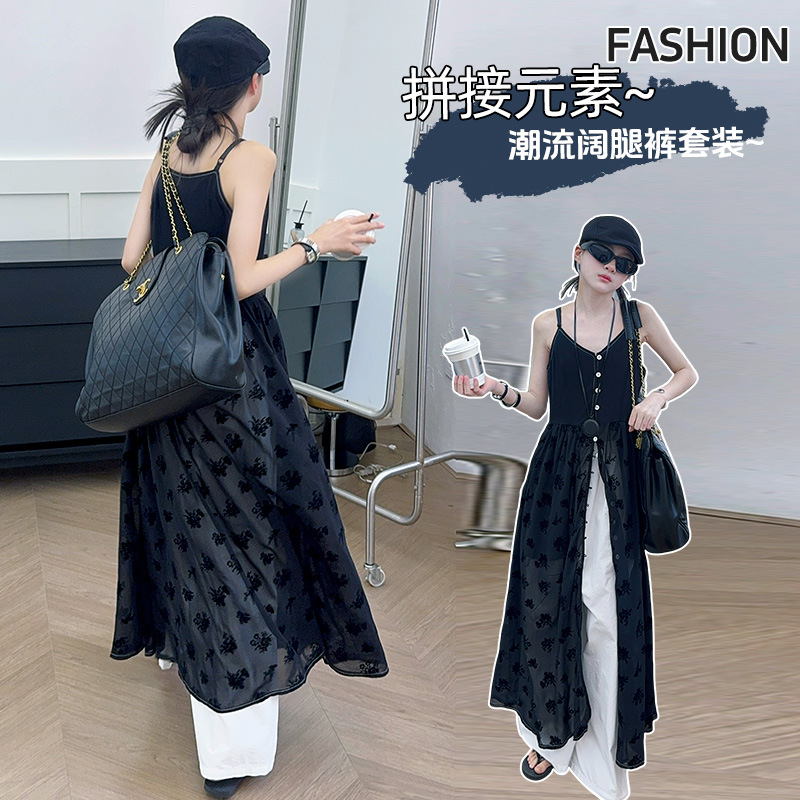 Girls Summer Suit 2025 New Fashion Girl Korean Style Medium and Large Children's Style Suspender Dress Suit Cross-Border