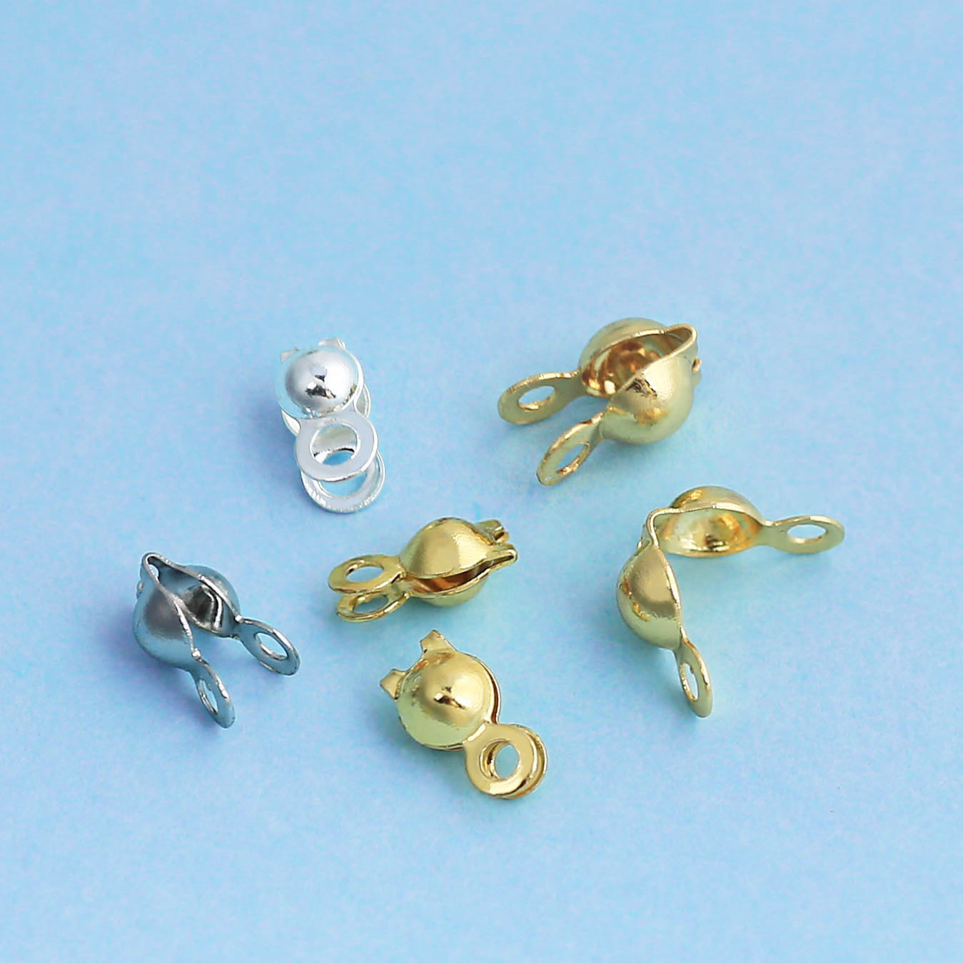 双孔包扣批发镀18k包金保色定位珠夹扣diy手链项链串珠连接扣配件