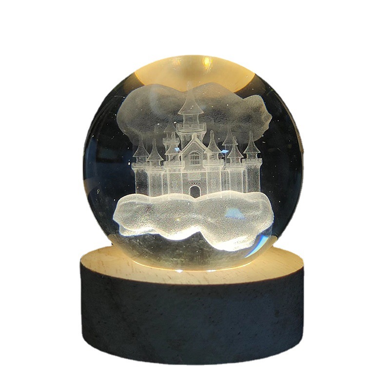 Espacio de viaje USB Luz de la noche tallado sólido redondo base de madera cumpleaños pequeño regalo luminoso Regalo De vacaciones Decoración