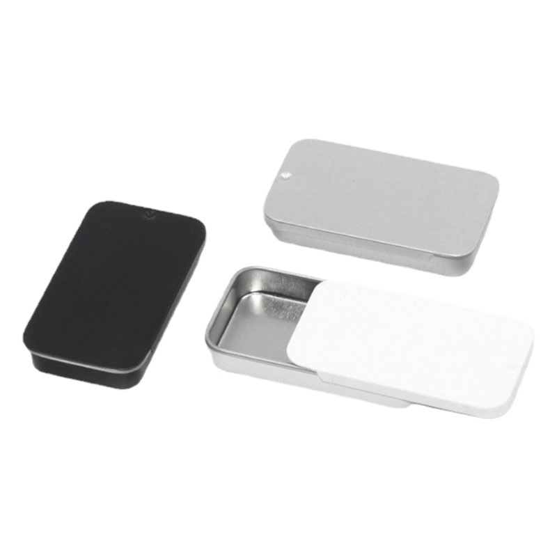 Caja de hojalata deslizante negra en stock, mini caja de hojalata para bálsamo, nueva serie de cajas cuadradas de almacenamiento con sistema de apertura y cierre. image 1