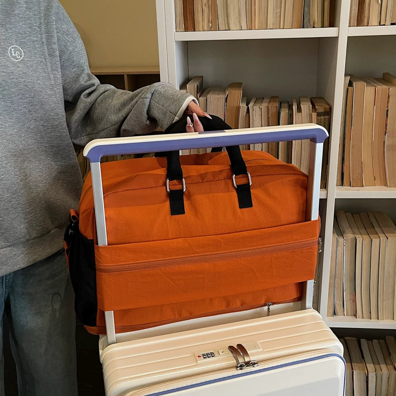Color-Blocked Wide-Handle Luggage Suitcase with Additional Bag, Travel Handbag, Lightweight, Portable for Short Trips, Can Be Used as a Suitcase Storage Bag