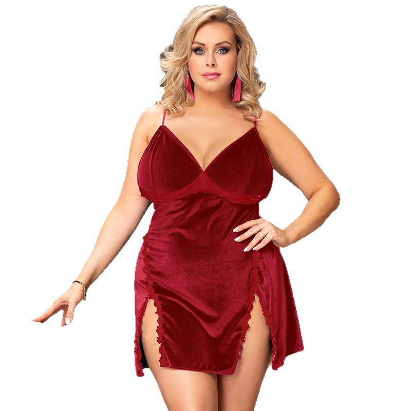 Transfronterizo al por mayor pijamas de sexo mujer encaje bordado terciopelo casa cabina pijama pura para coquetear túnica de tamaño grande