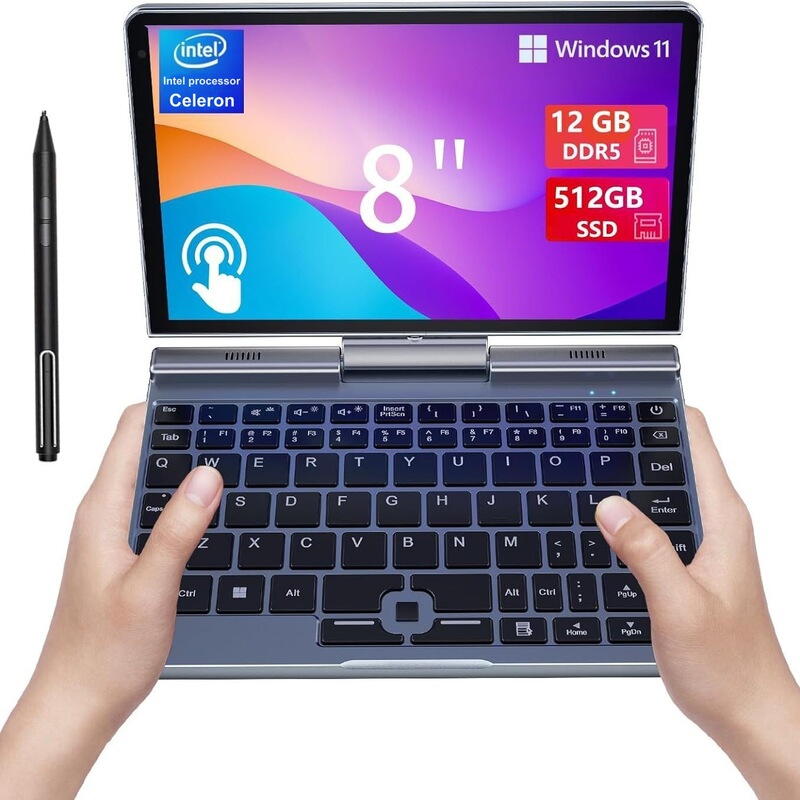 Mini 8inch Laptop Celeron N95, thin and compact, pocket-sized, suitable for office work, business, gaming, online classes, and studying