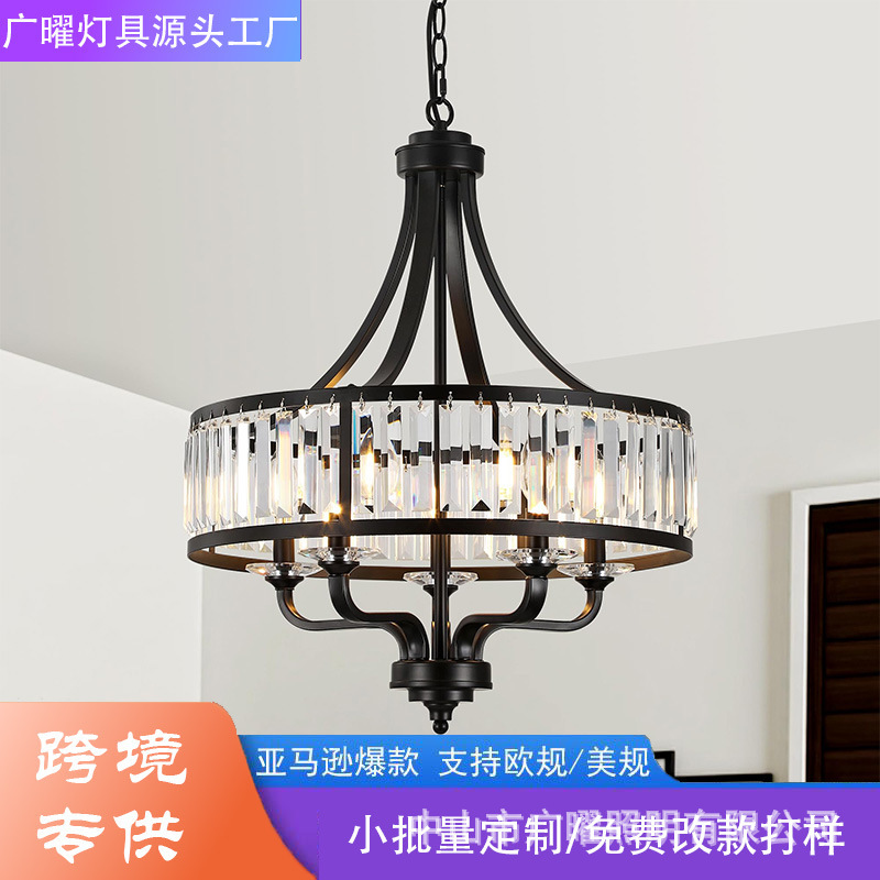 Cross-Border Exclusive Supply of Modern Black Crystal Chandeliers in Farmhouse Style, Adjustable Height Hanging Chandeliers Above the Dining Table Cross-Border Exclusive Supply of Modern Black Crystal Chandeliers in Farmhouse Style, Adjustable Height Hanging Chandeliers Above the Dining Table