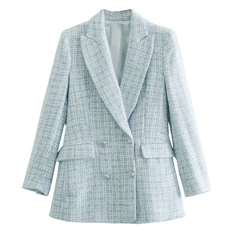 Saco de Tweed para Mujer de Poliéster Manga Larga con Bolsillos