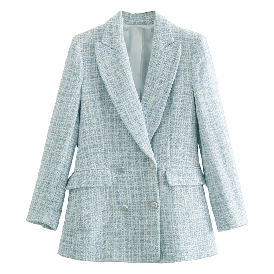 2021 осень новая Amazon Европейская и американская женская оптовая продажа твидовый карман с украшением в стиле ретро с длинным рукавом пиджак