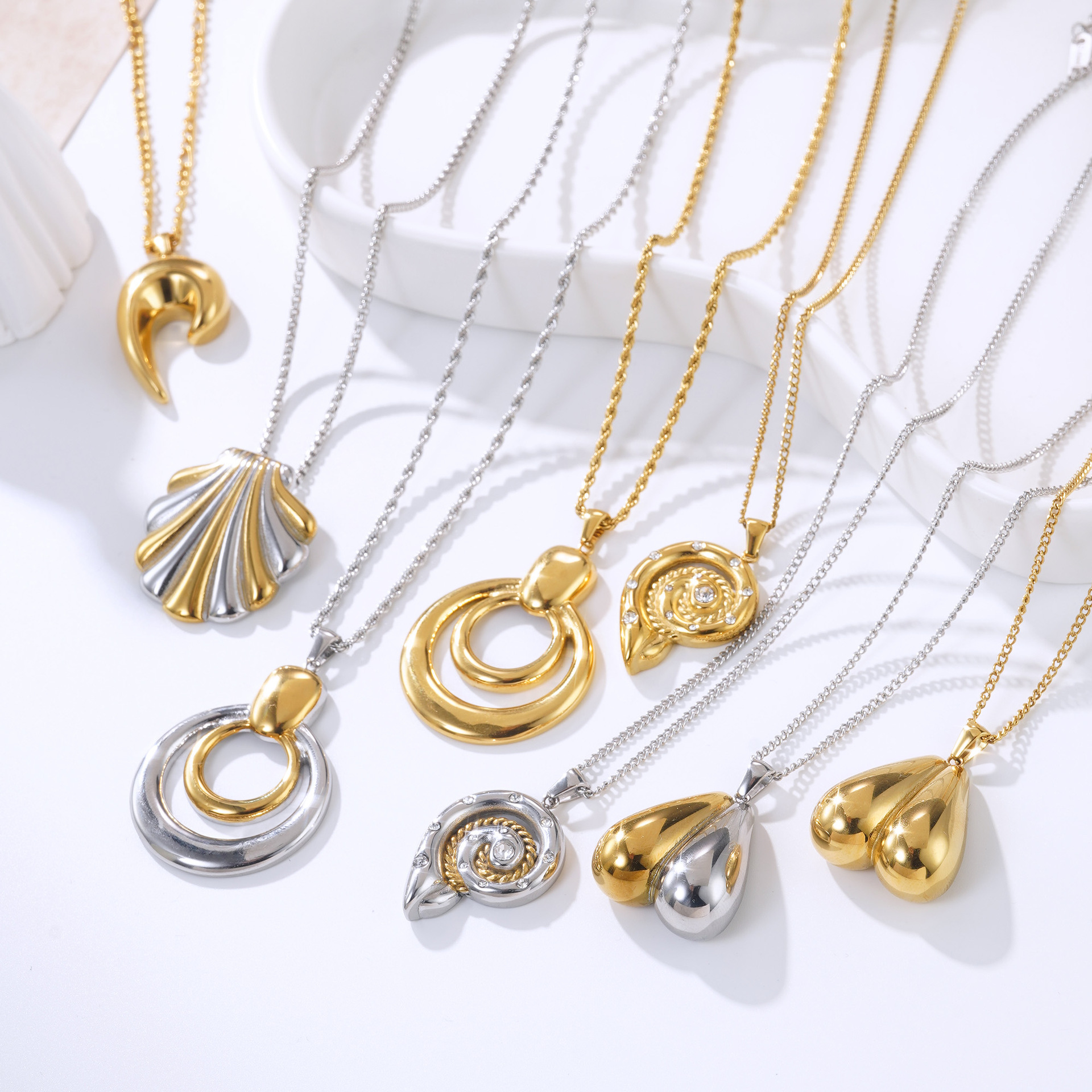 European and American Cross-Border 2025 Summer Geometric Series Stainless Steel Earrings Ins Shell Earrings Titanium Steel Earrings Women's Pendants