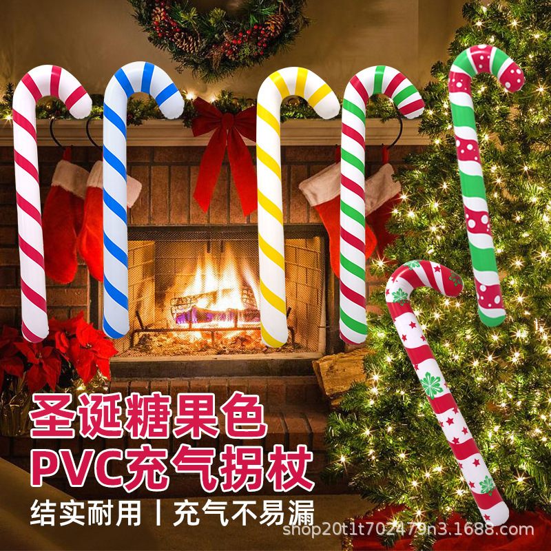 Manufacturer Cross-Border Spot Inflatable Crutches Santa Claus Candy-Colored Christmas Crutches Holiday Party Decoration Props